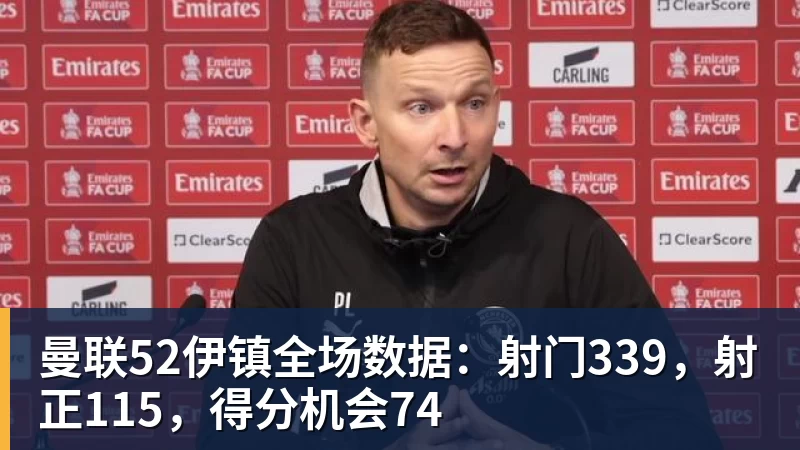 曼联52伊镇全场数据：射门339，射正115，得分机会74