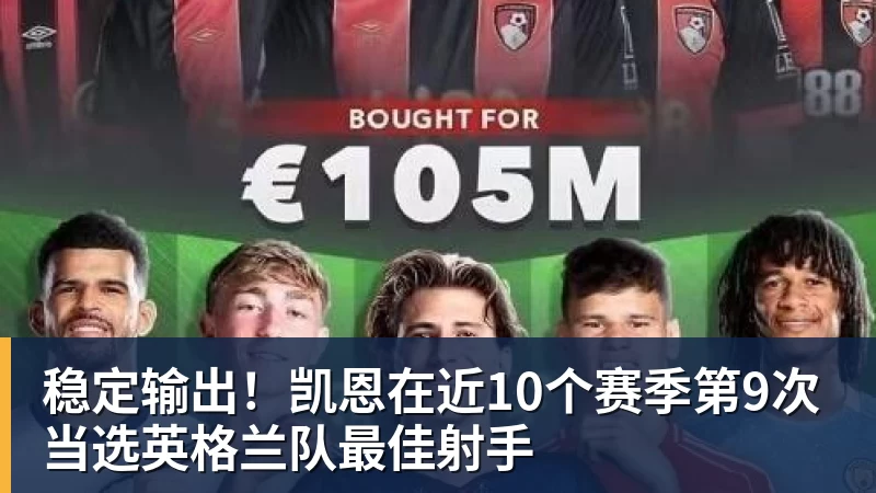 稳定输出！凯恩在近10个赛季第9次当选英格兰队最佳射手